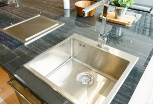 A close-up of a stainless steel sink