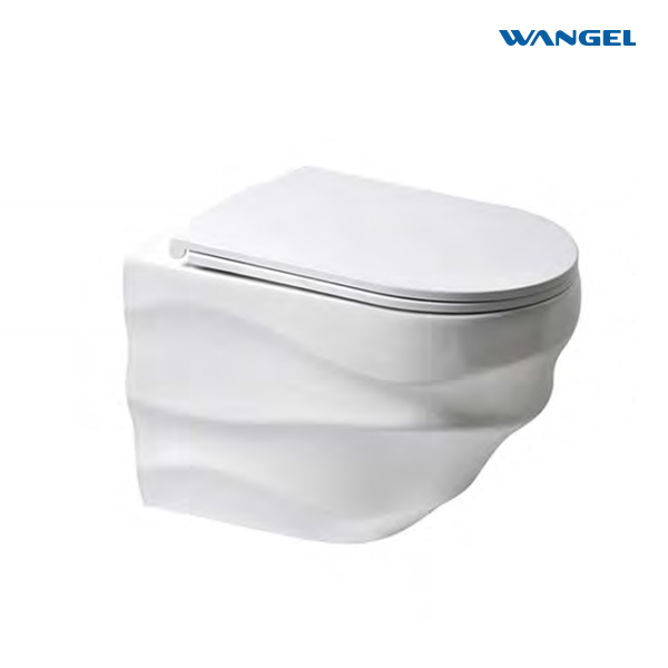 White wavy wall-mounted home ceramic toilet，Wall Mounted Toilet with Soft Closing Seat.
