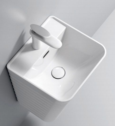 High Quality Square Shape Modern Style Design Wall-Hung Installation Bathroom Basin with Single Hole